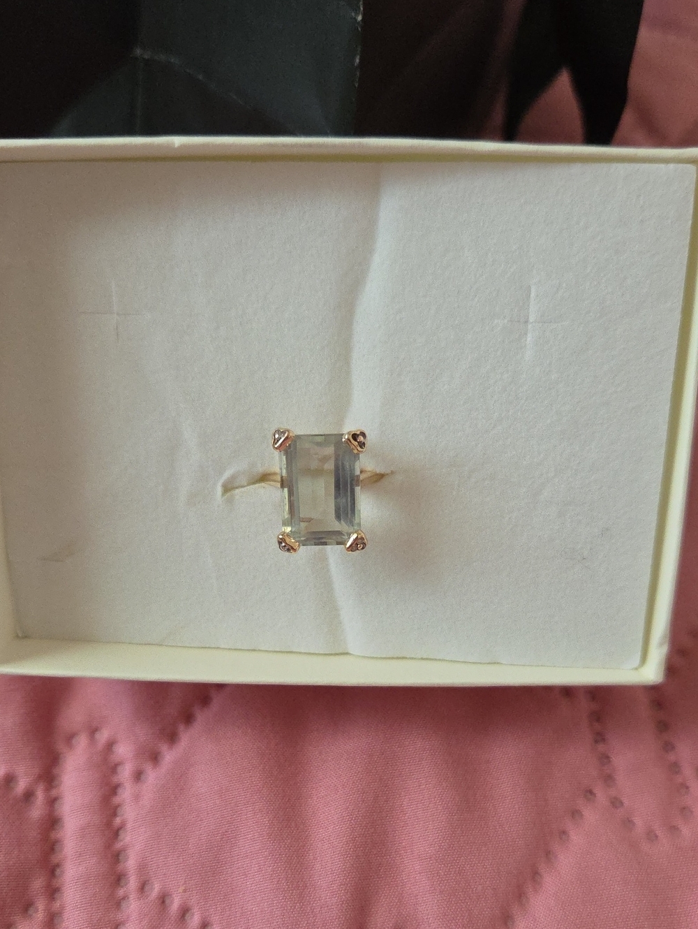 Gold Ring with Emerald-Cut Light Green Gemstone
